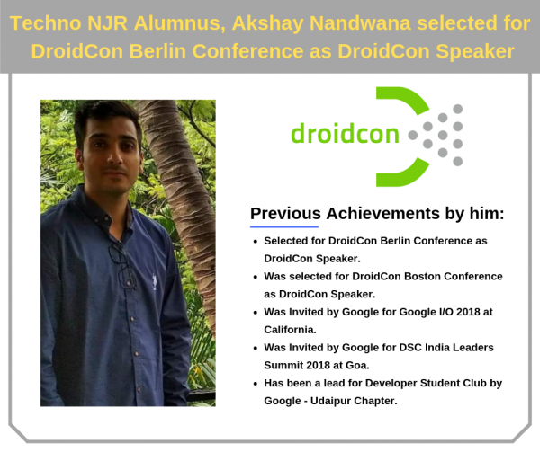 Techno NJR’s Akshay Nandwana selected as Speaker for DroidCon Berlin Conference